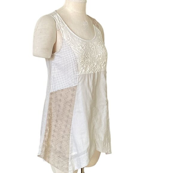 STYLE & CO Cotton Lace Patchwork Boho Sleeveless Cream Tunic Tank Top Sz 4 #170D - Picture 3 of 13